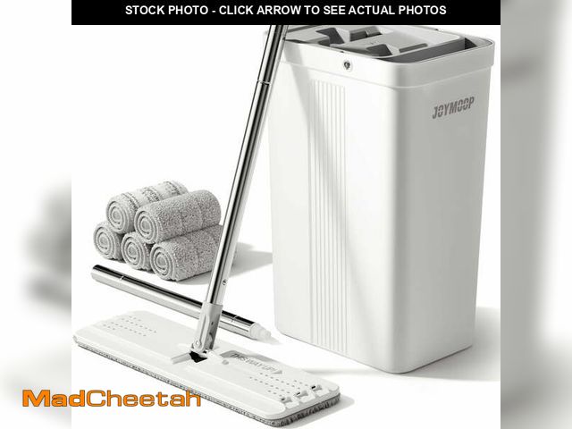 Lot 74-12668224 - JOYMOOP Mop and Bucket with Wringer Set, Wall Mop Cleaning Bucket with Mop, Flat Mop Bucket with 5 M...