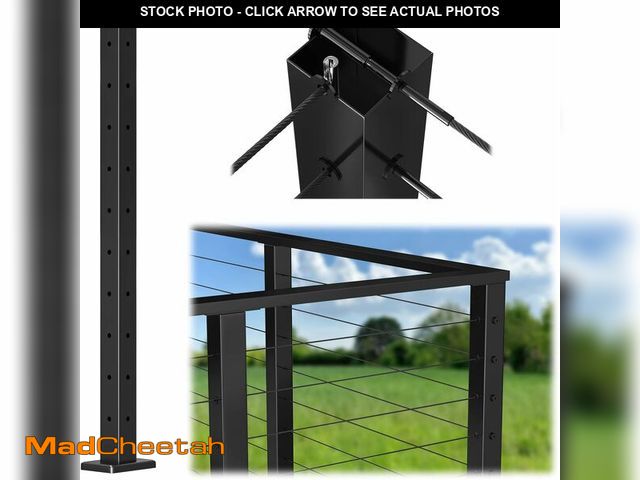 Lot 74-13698225 - Muzata Black Corner Cable Railing Post 36 Inch 36"x2"x2" T-drilled One-Post Corner Solution Surface ...