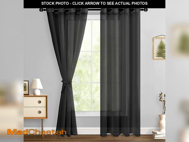 Lot 74-13950510 - Hiasan Black Sheer Curtains 84 Inches Long with Tiebacks, Light Filtering Voile Textured Drapes Ligh...