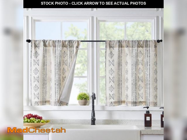 Lot 74-11551855 - jinchan Boho Kitchen Curtains Linen Tier Curtains 24 Inch Bohemian Cafe Curtains Geometric Striped S...