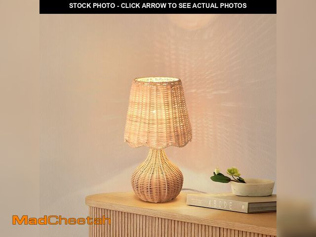 Lot 74-14155409 - Ziqqeelam Rattan Small Bedside Table Lamp for Bedroom, Boho Mini Table Lamps for Nightstand, Farmhou...