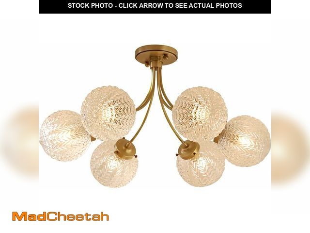 Lot 74-13710368 - Qepeety Glass Chandelier 6-Light Vintage Flush Mount Ceiling Light Gold Chandelier, Snowflake Globe ...