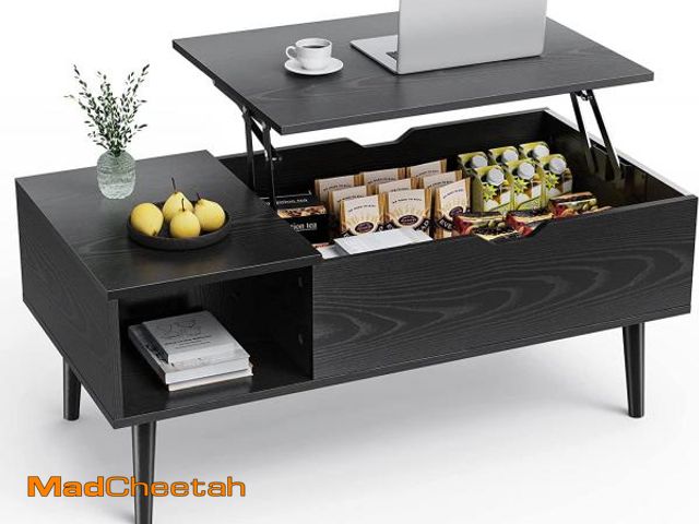 Lot 74-12402921 - edx Wooden Lift Top Coffee Table with Hidden Compartments and Adjustable Shelves - Ideal for Small H...