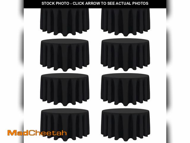 Lot 74-14145994 - CKIKU 8 Packs 90 Inch Black Round Tablecloth in Diameter, Washable Polyester Fabric Tablecloths, Wri...