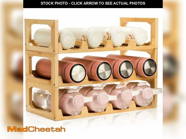 Lot 74-13964577 - Pumtus 3 Tier Bamboo Water Bottle Organizer, Stackable Bottle Storage Rack, Tumbler Shelf Organizer,...