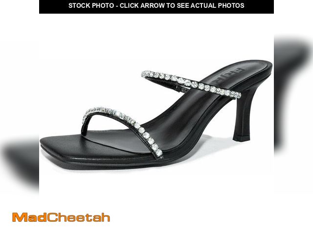 Lot 74-14267305 - FRJR Kitten Heel Sandals for Women Rhinestone Heels Open Square Toe Strappy Heeled Mules Stiletto He...