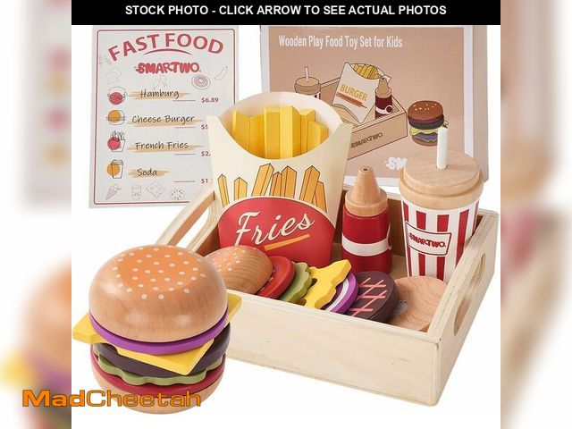 Lot 74-14433869 - Wooden Play Food for Kids Pretend Hamburger Set Fast Food Toy Play Kitchen Accessories for Toddlers ...