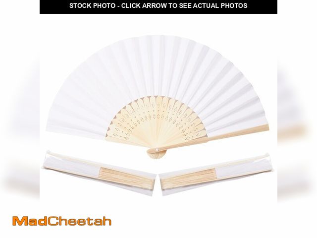 Lot 74-14272148 - Sepwedd 50pcs White Paper Hand Fan Bamboo Folding,Handheld Paper Folded for Wedding Party and Home D...