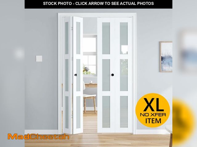 Lot 74-14610161 - Roymelo Bifold Doors for 48"Ãâ80-3/4" Opening, White Frosted Glass Folding Barn Door, Sliding Int...