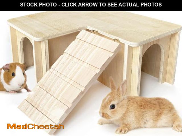 Lot 74-12304865 - Chngeary Guinea Pig Hideout and House: Multi Chamber Wooden Guinea Pig Castle with Ladder, Cage Acce...