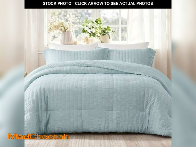 Lot 74-14384412 - Quataly King Comforter Set 3PCS Seersucker Lightweight Bed Set for All Season,1 Elegant Mist Blue Co...