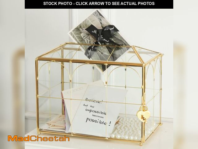 Lot 74-14380805 - Giadun Glass Card Box with Slot, 10.2 inch Large Gold Clear Card Box for Wedding Receptions, Decorat...