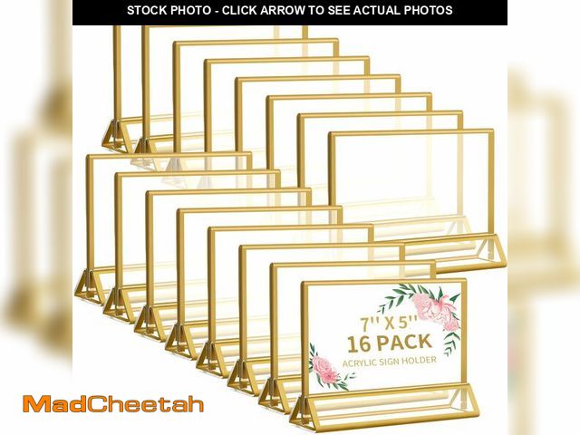 Lot 74-14213573 - Smarpau 5x7 Acrylic Sign Holder with Gold FramesÃ¯Â¼Å16 Pack Wedding Table Number HoldersÃ¯Â¼ÅDoub...