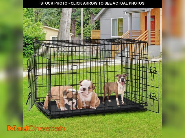 Lot 74-12396502 - CL.Store 48 Inch Large Dog Crate Heavy Duty Double-Door Kennel Folding Metal Wire Cage Portable Indo...
