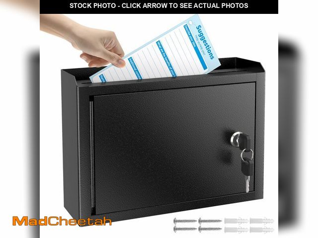 Lot 74-12703378 - MaxGear Metal Suggestion Box with Lock 9.8" x 3" x 7", Black Seure Locked MailBox,Wall Mounted MailB...
