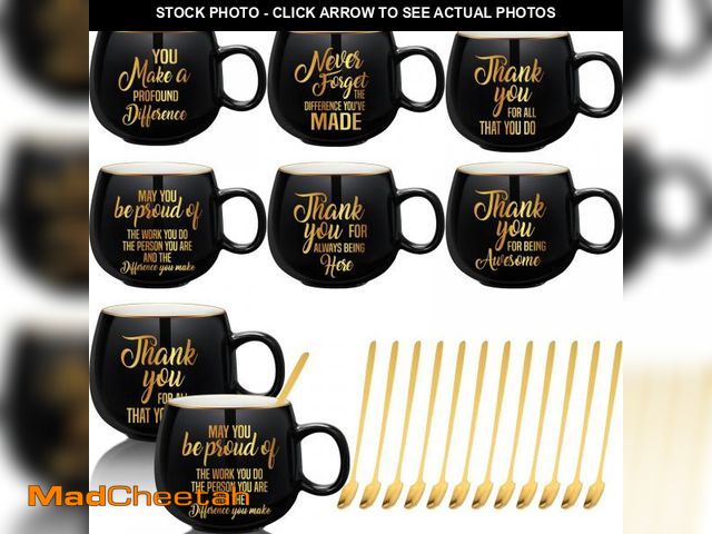 Lot 74-11557706 - Tioncy 12 Sets Employee Appreciation Gifts Bulk 12 oz Ceramic Coffee Mugs with Spoons Thank You Grad...