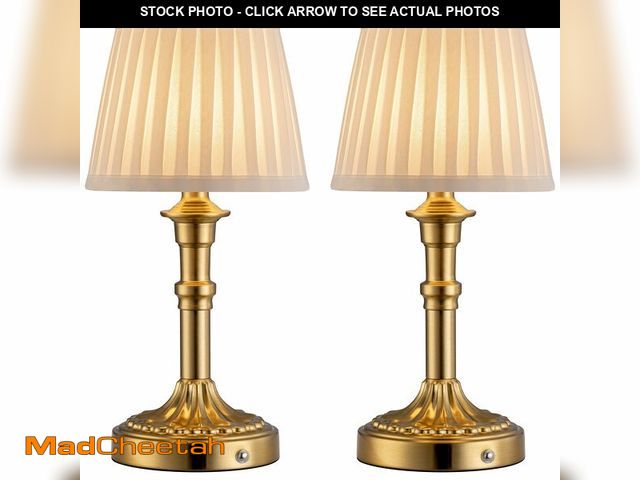 Lot 74-14477427 - KDG Gold Cordless Table Lamps Set of 2, Beige Fabric Shade Small Desk Lamp - UNUSED