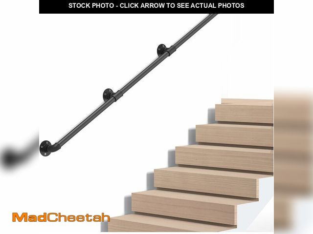 Lot 74-13696801 - (MISSING HARDWARE) Industrial Pipe Stair Handrail, Wall-Mounted Metal Hand Rail for Indoor &amp; Out...