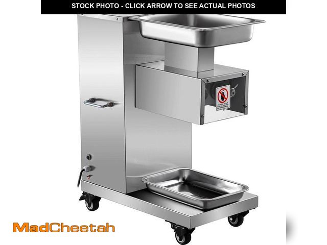 Lot 74-13822643 - (PLASTIC COVER IS CRACKED) SKYSHALO Commercial Meat Cutter Machine Stainless Steel 1100 lb./H Electr...