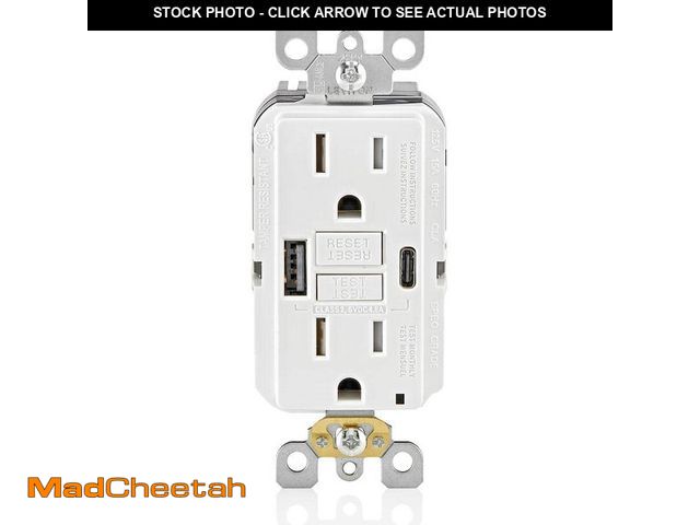 Lot 74-13798334 - Leviton 15 Amp SmartlockPro Self-Test GFCI Combination 24-Watt (4.8 Amp) Type A/C USB In-Wall Charge...