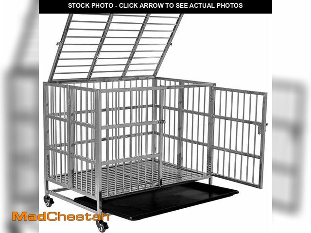 Lot 74-12689334 - (TRAY IS CRACKED) Foldable Stainless Steel Dog Crate - Assemble without Tools - Double Lock - Dog Ca...