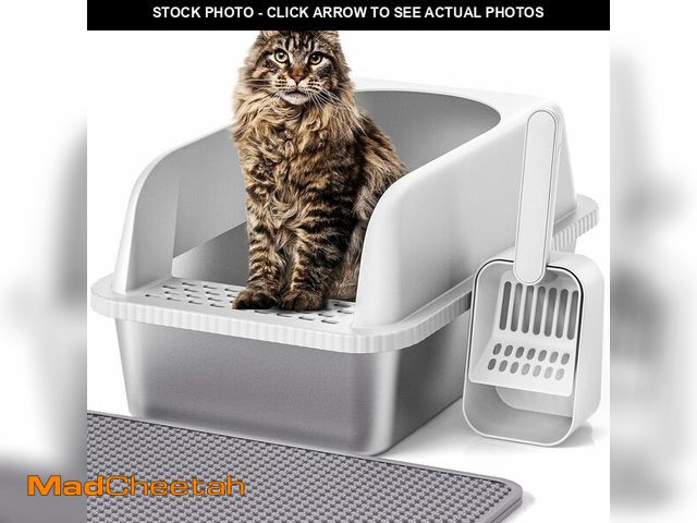 Lot 74-13709752 - Henkelion Stainless Steel Cat Litter Box with Lid, 20" L x 14.2" W x 11.8" H, Extra Large Litter Box...