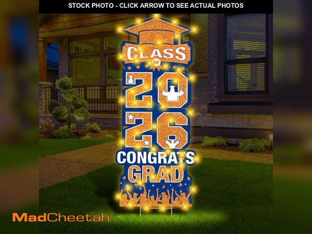 Lot 74-14143498 - 2026 Graduation Yard Sign Decorations with LED Light Orange and Blue Class of 2026 Lawn Signs with S...