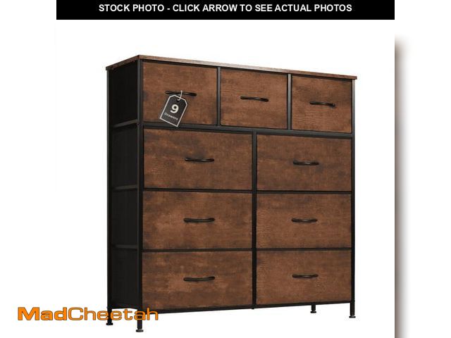 Lot 74-12493063 - Blazezo 9-Drawer Dresser for Bedroom, Tall Storage Cabinet Organizer with Wood Top &amp; Steel Frame...