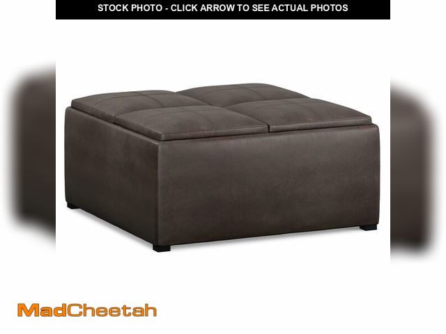 Lot 74-12822382 - SIMPLIHOME Avalon 35 inch Wide Contemporary Square Coffee Table Storage Ottoman in Distressed Brown ...