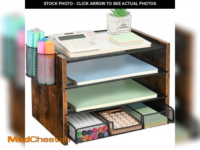 Lot 74-12219245 - OPNCIE Desk Organizer and Accessories, 4-Tier Paper Letter Tray File Organizer with Drawer &amp; 2 P...
