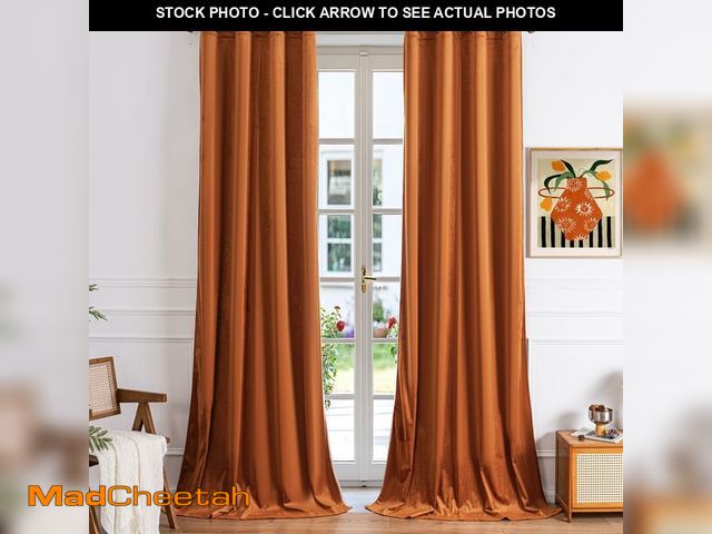 Lot 74-13632243 - YOFUN Caramel Orange Velvet Blackout Curtains 2 Panels Set, 108 inches Long Grommet Top Thermal Insu...