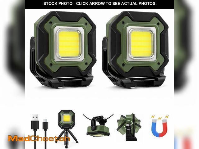 Lot 74-14377047 - 2-Pack 6000mAh Rechargeable LED Work Light, 16Hrs Long-Lasting 1200LM Waterproof Magnetic Job Site L...
