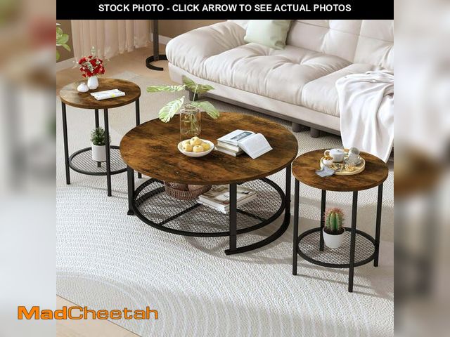 Lot 74-12799923 - LinkRomat Coffee Table Set with Storage, 3 Pieces Living Room Table Set with 2 Round End Tables for ...