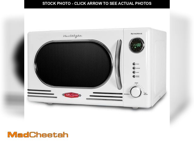 Lot 74-14596032 - Nostalgia Retro 14.92 in. Wide 1.1 cu. ft. Electric 1000-Watts Microwave White with Child Safety Loc...