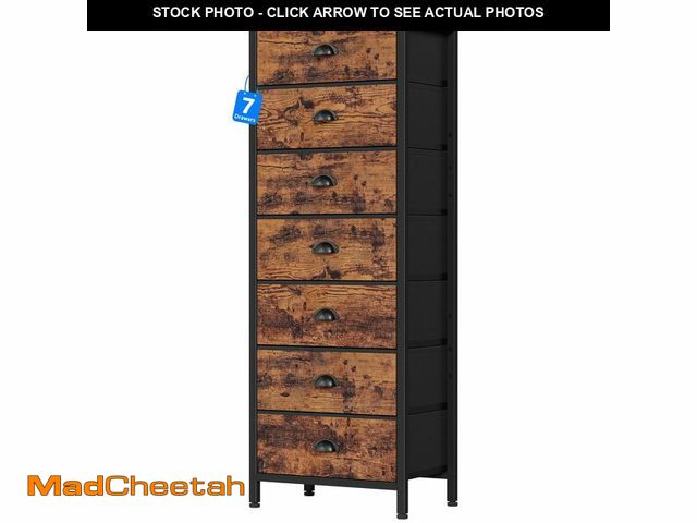 Lot 74-14267375 - Furnulem Bedroom Dresser with 7 Drawers,Tall Industrial Fabric Chest of Drawers, Vertical Storage To...