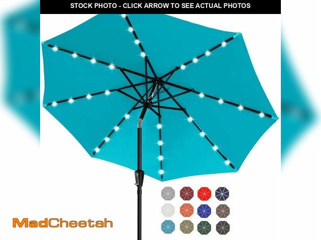 Lot 74-14581605 - (MISSING SOLAR PANEL) ABCCANOPY Solar Led Patio Umbrella with 32 Lights 11FT(Turquoise) - USED