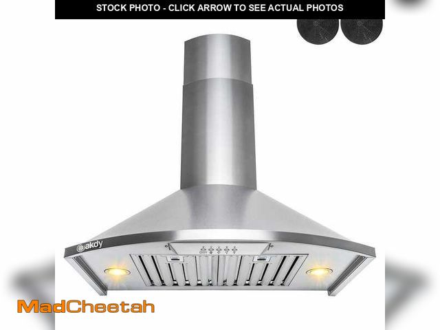 Lot 74-14255228 - AKDY 30 in. 343 CFM Convertible Wall Mount Brushed Stainless Steel Kitchen Range Hood with Carbon Fi...