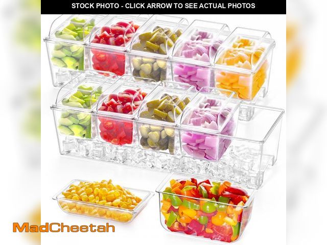 Lot 74-12309348 - Lifewit 2 Pack Ice Chilled Condiment Caddy with 5 Containers(2.5 cup), Condiment Server with Separat...