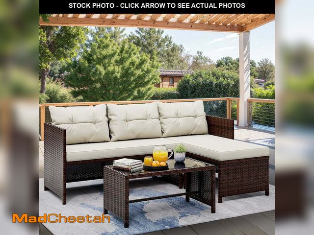 Lot 74-14438672 - Walsunny 3 Pieces Patio Furniture Sectional Set, All-Weather Wicker Rattan Outdoor Furniture Set wit...