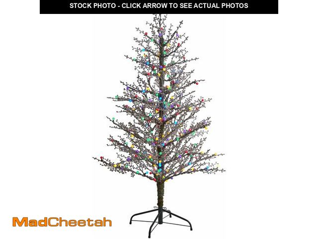 Lot 74-12695805 - Nearly Natural 5ft. Frosted Berry Twig Artificial Christmas Tree with 200 Multicolored Gum Ball LED ...