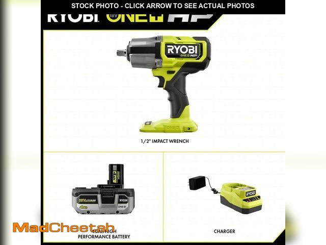 Lot 74-12793753 - (MISSING CHARGER) RYOBI ONE+ 18V Brushless Cordless 4-Mode 1/2 in. High Torque Impact Wrench Kit wit...