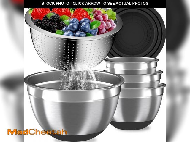 Lot 74-12439584 - Mixing Bowls with Airtight Lids Set, 4 Stainless Steel Bowls Nesting Bowls &amp; Colander, Kitchen O...