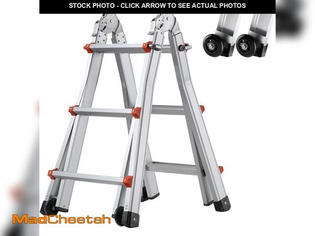 Lot 74-14068446 - VEVOR 11 FT A-Frame Telescoping Ladder - Compact &amp; Portable Aluminum Ladder, 330lb Load Capacity...