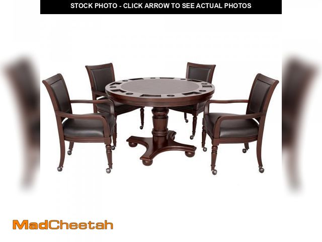 Lot 74-12159912 - Hathaway Bridgeport 2-in-1 Poker Game Table Set  48-in W X 30-in H  Walnut Finish - UNUSED