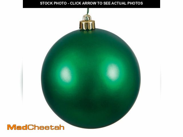 Lot 74-13478137 - Vickerman 6" Emerald Matte Ball Ornament - Shatterproof UV Resistant Plastic - Drilled Cap with Flor...