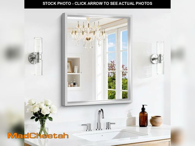 Lot 74-14612852 - CIVENO 60x36 Inch Brushed Silver Bathroom Mirror, Large Rectangular Mirror for Wall, 0.6" Thickened ...