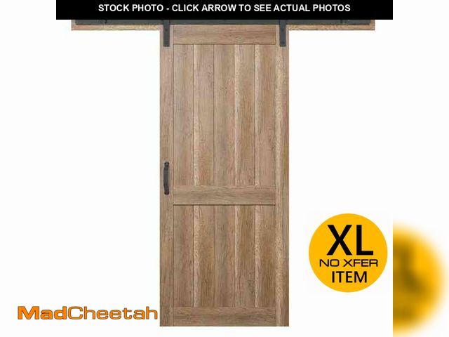 Lot 74-14073865 - 36 in. x 84 in. 2 Panel Plank Sandy Brown Interior Sliding Barn Door Slab with Hardware - UNUSED
