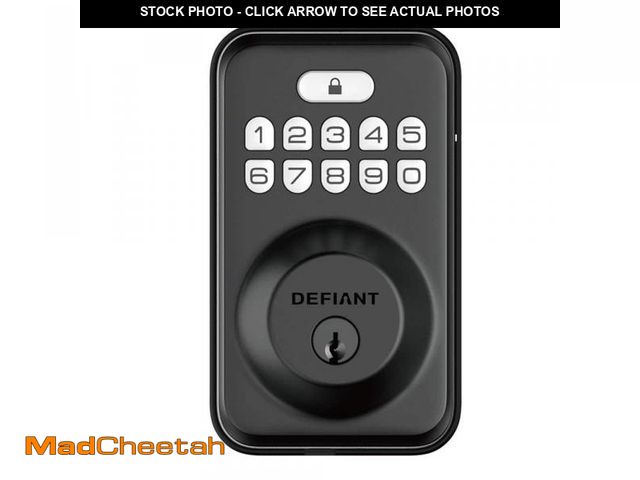 Lot 74-9743604 - Defiant Single Cylinder Square Electronic Keypad Deadbolt Matte Black - UNUSED