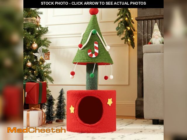 Lot 74-13331383 - DWVO Christmas Cat Tree with Cat Scratching Post, 32" Cute Modern Cat Condo with Hideaway Cave, Chri...