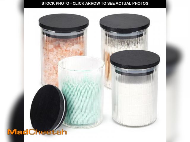 Lot 74-12304211 - BKYFPQ 4 Pack Glass Qtip Holder Dispenser Set - Apothecary Jars with Lids for Vanity Makeup Organize...